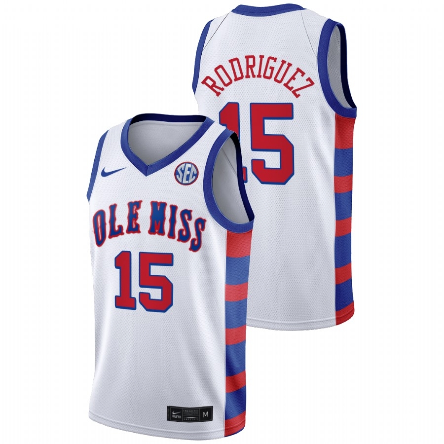 Ole Miss Rebels Men's NCAA Luis Rodriguez #15 White 2021 20th Anniversary Throwback College Basketball Jersey TLA5049TV
